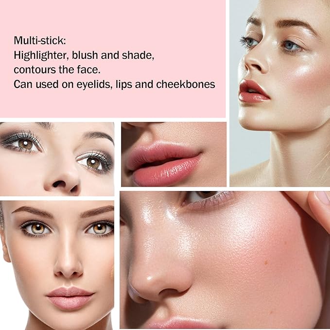 Boobeen Blush Stick Highlighter Makeup Stick Matte Contour Stick, Lightweight Cheek Blush Cream Shimmer Contouring Stick, Waterproof Multi Stick for All Skin Smooth & Natural