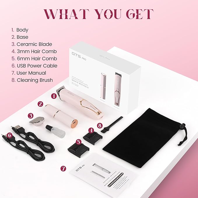 Bikini Trimmer for Women Electric Razor 2 Pack Dual Head Body & Facial Hair Remover -Waterproof USB Rechargeable with Replacement Ceramic Blades, Travel Pouch & Packaging Box(Pink)