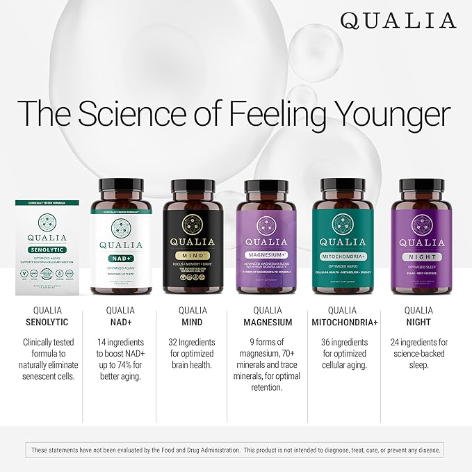 Qualia NAD Supplement — Clinically Proven to Boost NAD+ up to 67%. Optimized Aging, Energy, Focus. Elite NAD+ Ingredients: Nicotinamide Riboside (NIAGEN,) Niacin, Niacinamide (2 Month Supply)
