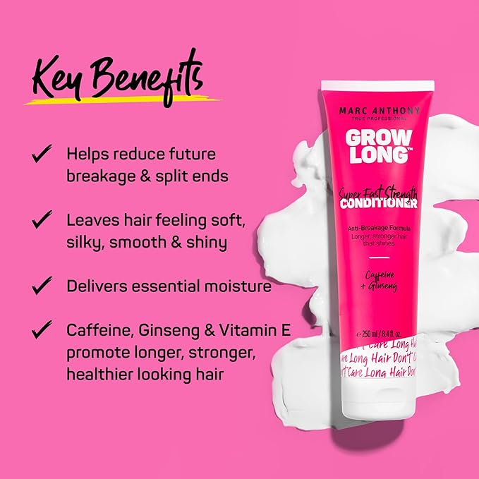 Marc Anthony Strengthening Conditioner, Grow Long - Anti-Frizz, Anti-Breakage & Nourishing Formula For Split Ends, & Hair Growth - Biotin, Vitamin E, Caffeine & Ginseng for Dry & Damaged Hair