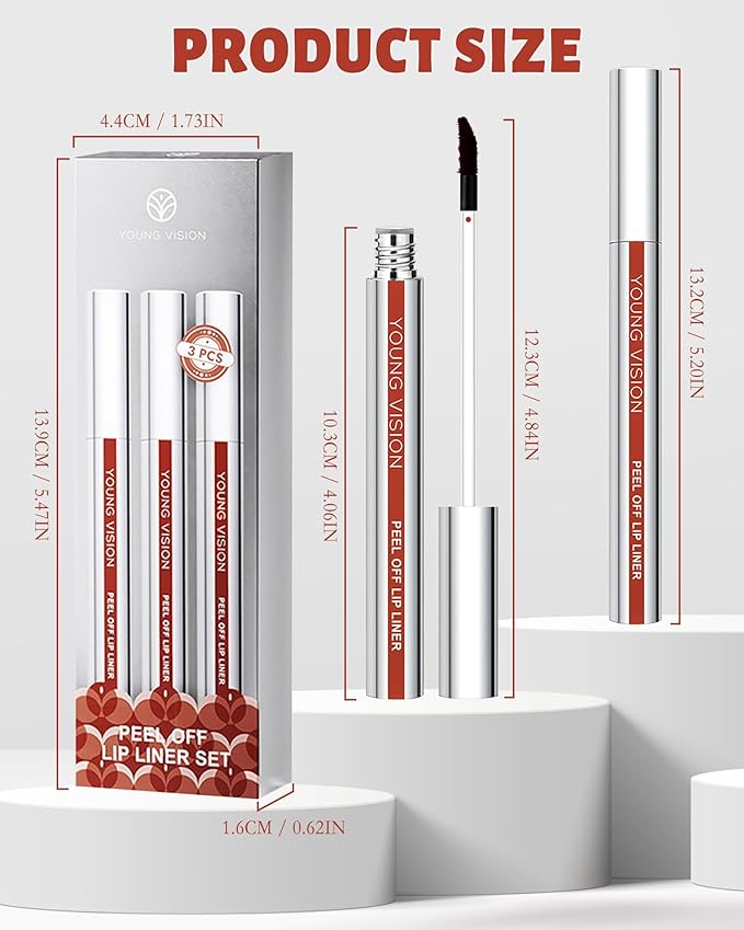 Peel Off Lip Tint Stain Set-3Pcs Pink Rose Tattoo Lip Liner Stain with Matte Finish,Lip Gloss Longlasting Waterproof Nonstick Tinted Colored Lipliner Lipstain,Lip Makeup Gift Kit for Girl Women