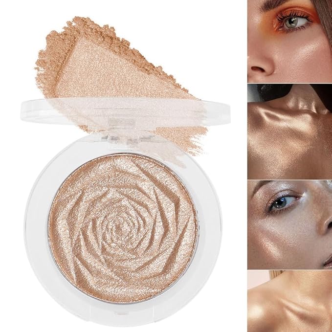 Rose Gold Face Highlighter Makeup Shimmer Glitter Rose Sparkly Highlighters Makeup Powder Palette for Face Cheek Skin iluminadores iluminador (gold)