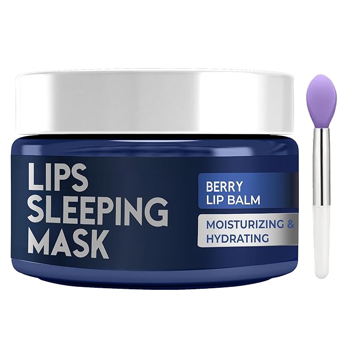 Lip Mask Overnight with Hyaluronic Acid & Collagen, Lip Sleeping Mask for Dry Cracked Lips, Moisturizing, Hydrating, Exfoliating Night Treatment for Lip Care (Berry)