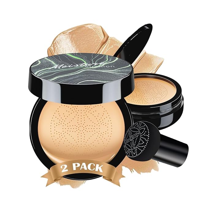 Mushroom Head Air Cushion CC Cream - BB Cream Face Makeup Foundation for Mature Skin Moisturizing Concealer Brighten Long-Lasting, Even Skin Tone for All Skin Types (2PCS Buff Beige)