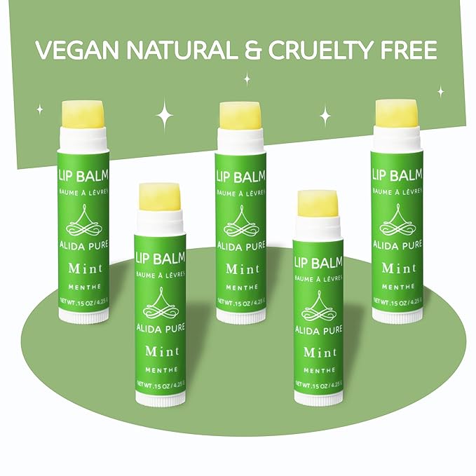 Mint Lip Balm Collection, Vegan Lip Balm Set, Beeswax Free, with Avocado Oil, Organic Jojoba Oil, and Vitamin E, Natural Moisturizer for Dry, Chapped Lips, 5 Tube Set