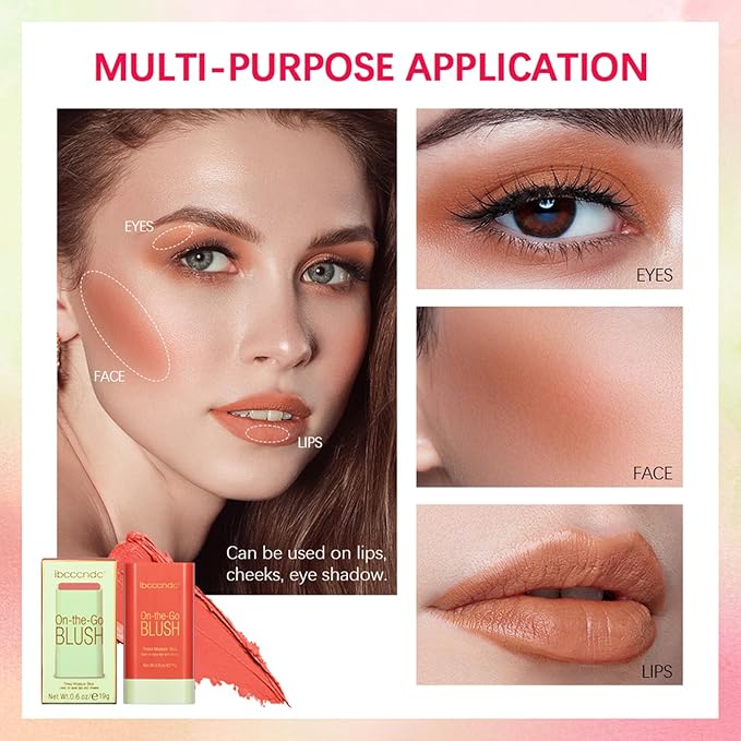 MEICOLY Multi Use Makeup Blush Stick,On-the-Go 2-in-1 Lip Cheek Cream Blush Stick,Waterproof Solid Face Blush Makeup Cheek Tint,Natural Matte Blush Stick for Cheeks,Tinted Moisture Stick,03 Orange