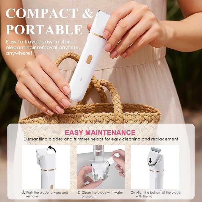 Bikini Trimmer for Women - 5 in 1 Electric Razors for Lady Pubic Facial Nose Body Leg Hair Removal, Waterproof Electric Shaver for Women Private Area Sensitive Skin, Personal Hair Trimmer