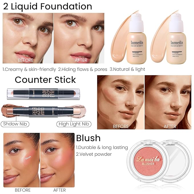 Makeup Kit for Girls Teens, Travel Makeup Kit, Facial Makeup Full Kit, Makeup Present Set for Beginners & Professionals, Cosmetic Bag Include Pigmented Blendable Eyeshadow Palette, concealer