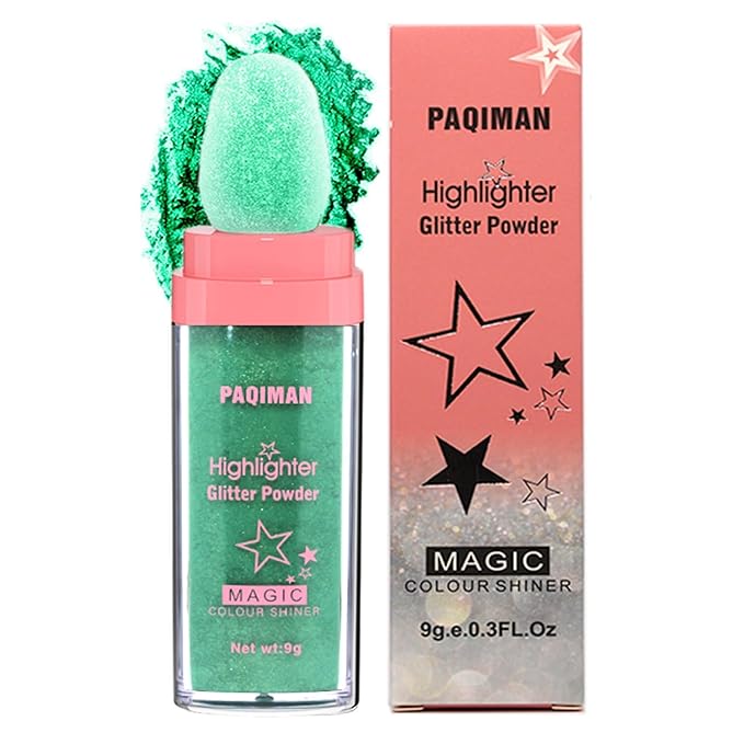 Green Glitter Powder for St Patricks Day, Face Glitters Holographic Sparkling Neon Outfit Party Decorations Festival Highlighter Makeup. (04# Green)