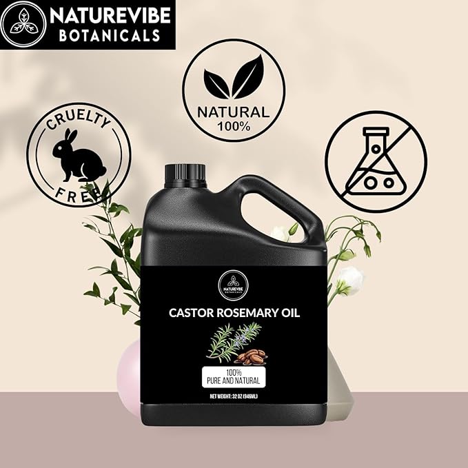 Naturevibe Botanicals Castor Rosemary Oil 32 Ounces | 100% Pure and Natural | Great for Skin Care and Hair Care