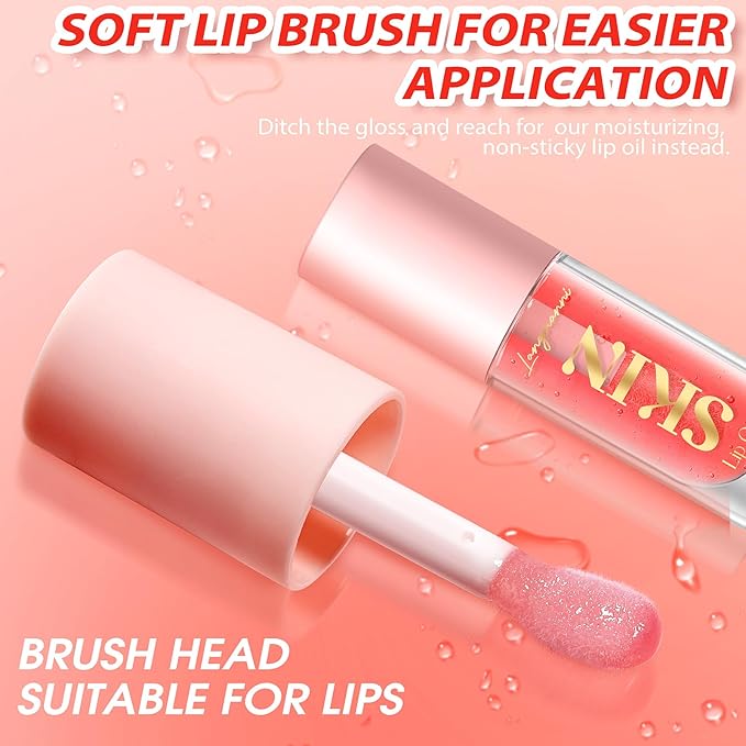 Big Brush Head Hydrating Lip Glow Oil Plumping Lip Tint, Hydrating Lip Gloss Tinted Lip Balm Transparent Lip Care, Long Lasting Nourishing Non-sticky Fresh Texture (Raspberry)