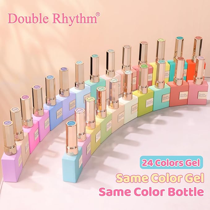 Double Rhythm 28Pcs 0.5Oz Gel Nail Polish Set Same Color Same Bottle Soak Off Gel Polish Kit Nail Art Manicure Salon DIY at Home for Women (Pastel Candy Collection-T24-5)