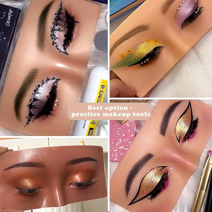 Mannequin Face for Makeup Practice, Makeup Practice Face Board with Makeup Brushes Rhinestones Sticker, Silicone Makeup Mannequin Face for Makeup Artist Supplies(Wheat colored)