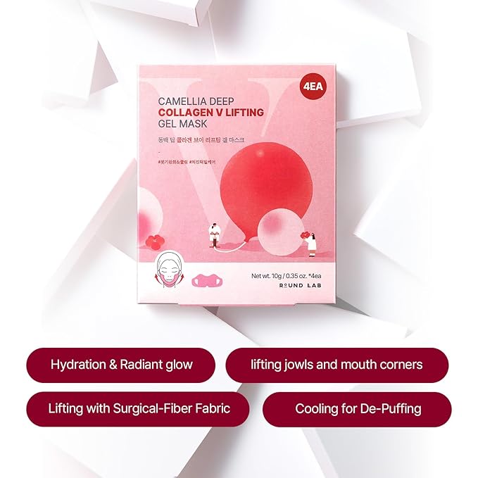 ROUND LAB Camellia Deep Collagen V Lifting Gel Mask 1ea | Double-chin Mask, Instant Cooling & Depuffing, Face Toning Belt, Collagen V-line, Improves Sagging Skin, Lifting & Firming 10g/0.35oz