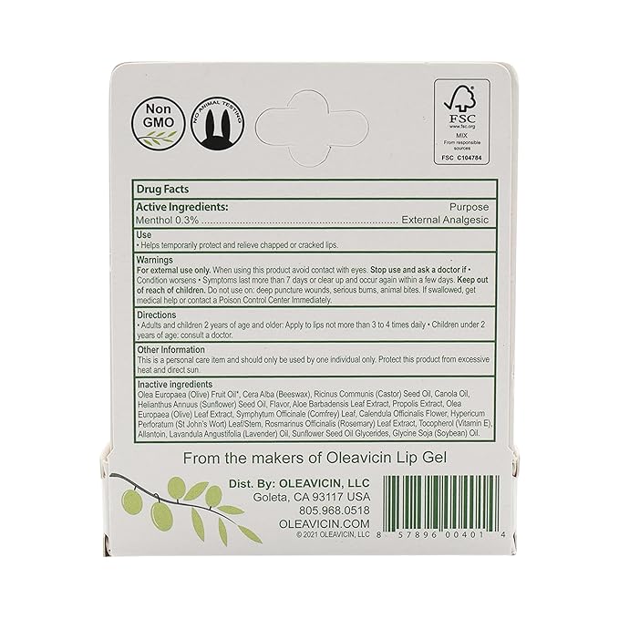 Natural Lip Balm by Oleavicin | Dry Lip Relief | Patented Moisturizing Formula for Chapped Lips | Organic Olive Leaf Extract