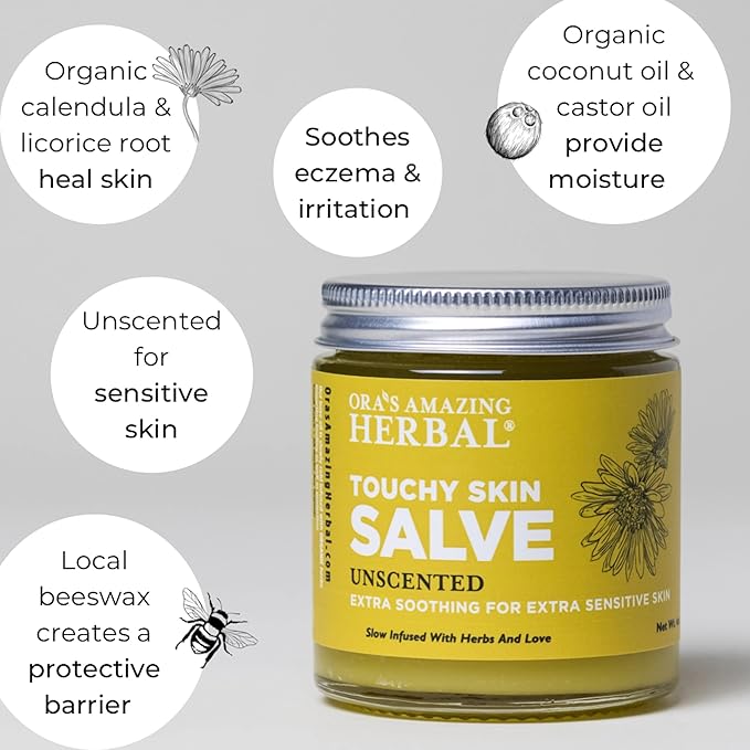 Ora's Amazing Herbal Unscented Moisturizer Travel Set, Touchy Skin Salve, Unscented Body Butter & Body Oil Set, Travel Size, Eczema and Senstivie Skin
