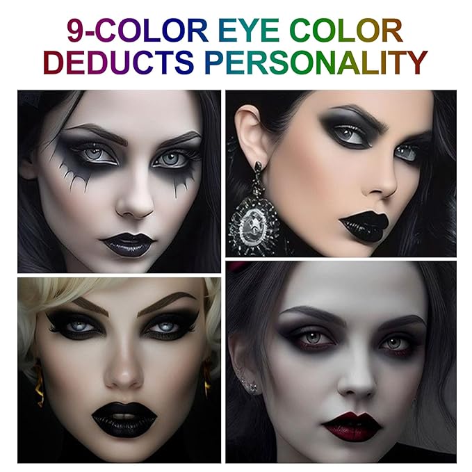 Erinde 9 Color Smokey Eyeshadow Palette, Highly Pigmented Matte & Glitter Shades,Black Silver Gray Eye Shadow Set for Halloween Makeup, Long-Lasting, Waterproof & Blendable, Reversal Star Smokey