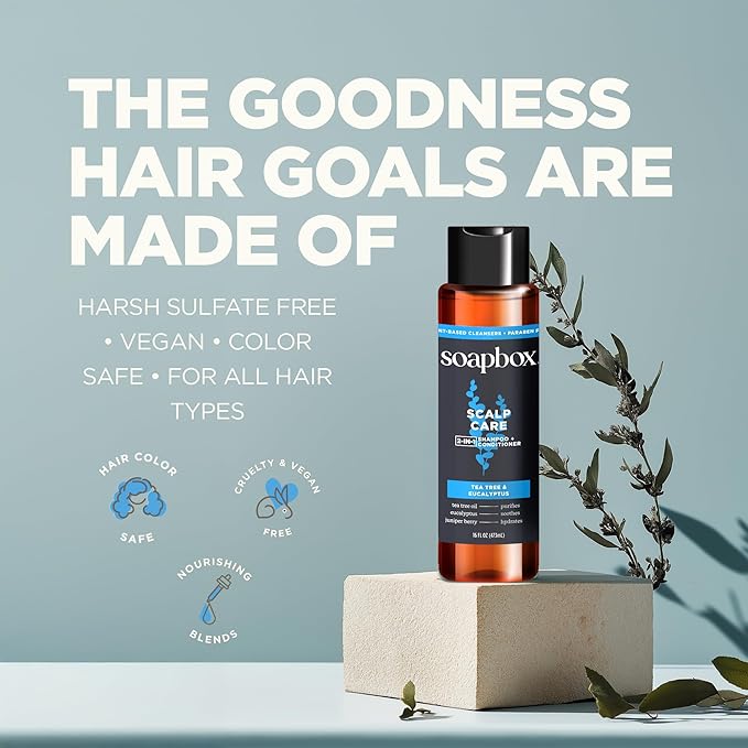 Soapbox Men's Scalp Care 2 in 1 Shampoo and Conditioner For Men, Natural Mens Shampoo and Conditioner, Tea Tree & Eucalyptus, 16oz
