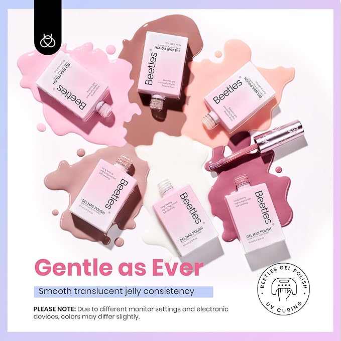 Beetles Jelly Gel Nail Polish, 6 Colors 15ML Milky White Sheer Pink Nude Brown Translucent Sheer Nail Polish Soak Off UV Colorful Bottle Gel Nail Art Home Salon DIY Gift for Women