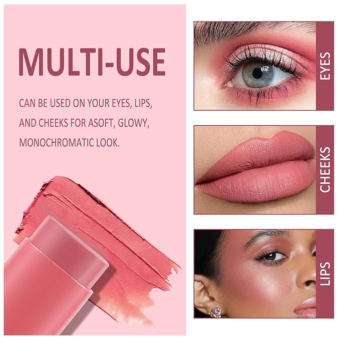 Cream Blush Makeup,Buildable Blush Stick for Cheeks,Matte Finish,Long Wear,Easy Application,Lightweight Multi Stick