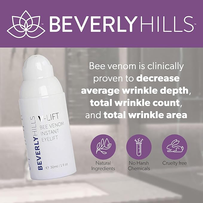 Beverly Hills V-Lift Instant Eye Lift and Eye Tuck Bee Venom Serum for Puffy Eyes, Dark Circles, Wrinkles, and Under Eye Bags Treatment for Women and Men | 30mL (120 Day Supply)
