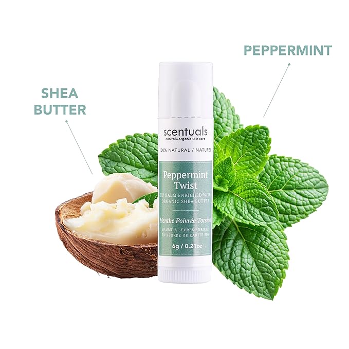 Lip Balm Peppermint Set of 3, Made with Shea Butter, Cocoa Butter, Avocado & Jojoba oil, Beeswax, Vitamin E and Essential oil, Moisturizing Lip Care, Cruelty Free Hydration, Natural (3 Pack)