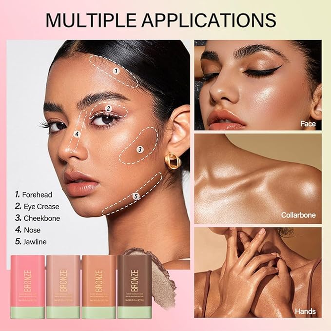 Multi-Purpose Makeup Blush Stick, 3-in-1 Beauty Tinted Solid Blush Stick For Cheeks, Lips And Eyes Waterproof Natural Cream Blush Stick With Long-Lasting Moisturizing Formula (#3Rich Glow)