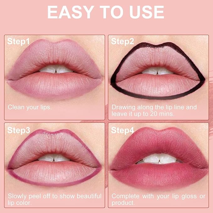 Lip Stain Peel Off - Lip Liner Waterproof, Lip Liner Stain Transfer Proof & Plumping, Moisturizing Non-Stick Cup Matte Finish Stay On All Day, Rose Color