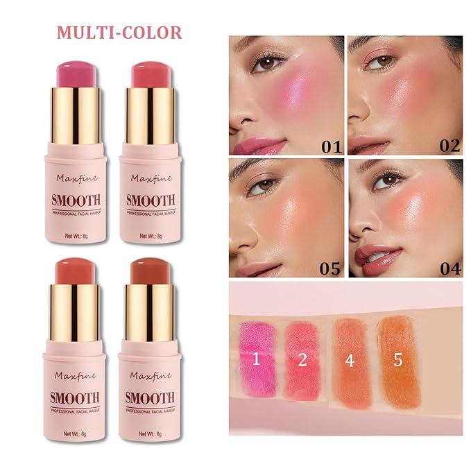 Blush for Cheeks - Cream Blush Stick Face Lip Eyeshadow Tint, 3-in-1 Buildable Pink Blush Makeup Balm Stick For Make Up Women Girl Gift (Peach Melody #2)
