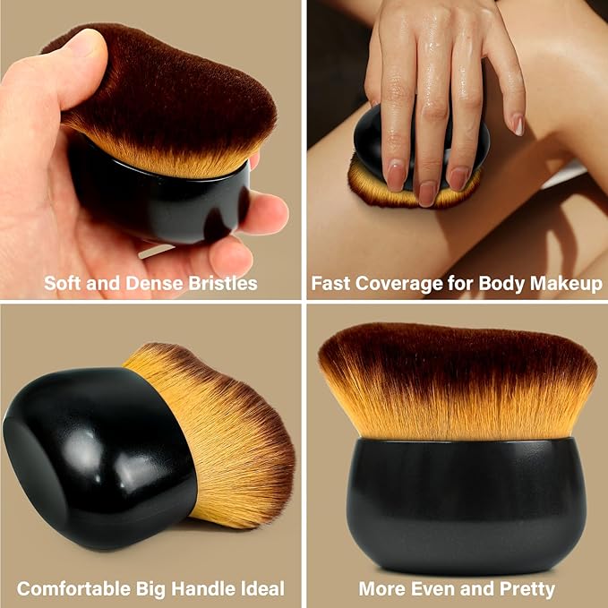 Extra Large Body Makeup Brush For Self Tanner, Leg Makeup &Bronzer Blend,75 mm Wide-headed Kabuki Brush Provides More Even& Pretty Application, Sunscreen Face& Back Makeup Brush, Wet& Dry Use- Black