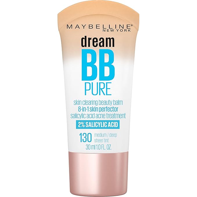 Maybelline Dream Pure Skin Clearing BB Cream, 8-in-1 Skin Perfecting Beauty Balm With 2% Salicylic Acid, Sheer Tint Coverage, Oil-Free, Medium/Deep, 1 Count