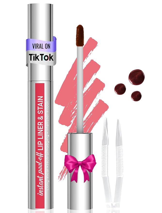 Lip Stain - Lip Liner Stain, Long Lasting Peel Off Lip Stain, Natural Peel Off Lip Liner Stain with Tweezer, Easy to Use, Waterproof, Smudge-proof, Transfer-proof, Nude Pink