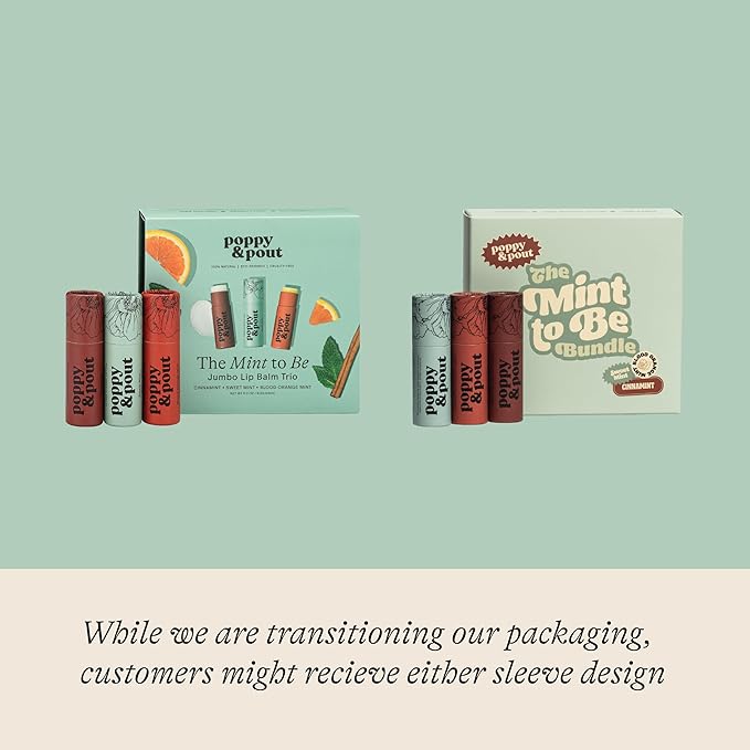 Jumbo Lip Balm Gift Set (3-Pack, Minty Flavors) | Poppy & Pout All Natural Lip Balms & Moisturizers | Hydrates with Beeswax, Vitamin E, Organic Coconut Oil | Cruelty-Free | Recyclable Cardboard Tube