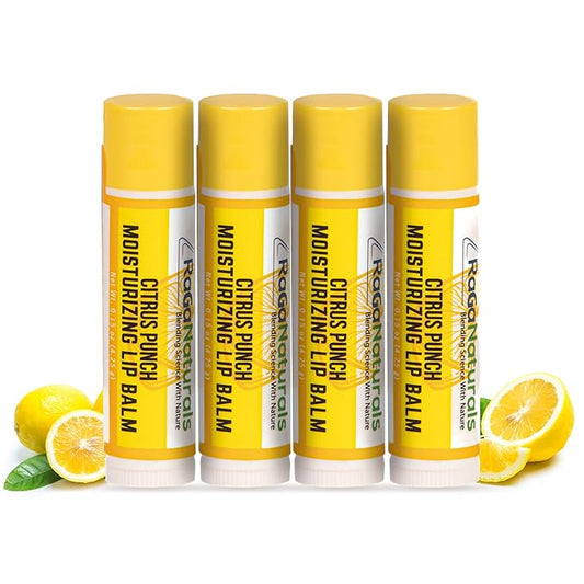 All Natural Lemon Moisturizing Lip Balm Gift Ornament for Holiday Stocking Stuffers, All Day Hydration, Original beeswax, Shea butter, Jojoba oil, Vitamin E and Love - Pack of 4 Tubes
