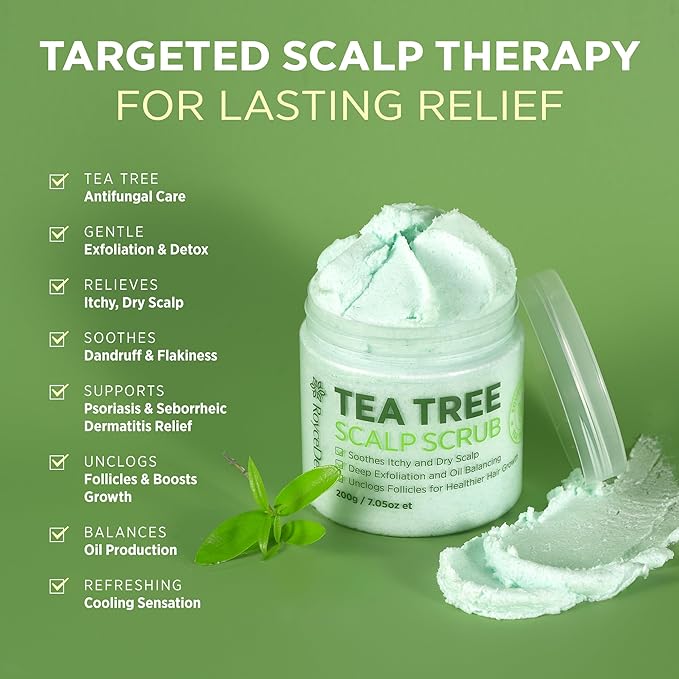 Roycederm Tea Tree Scalp Scrub: Anti Fungal Pre Shampoo, Itchy Relief Scalp Treatment for Dandruff, Psoriasis & Seborrheic Dermatitis - Gently Exfoliator, Relieves Dryness, Promotes Hair Growth