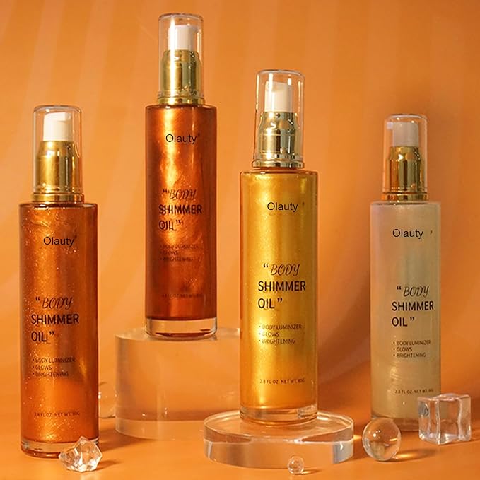 Shimmer Body Oil,Face and Body Liquid Luminizer,Waterproof Moisturizing Light Shimmer Glow Illuminator,Smooth Body Shimmer,Liquid Highlighter Makeup (Golden Brown)