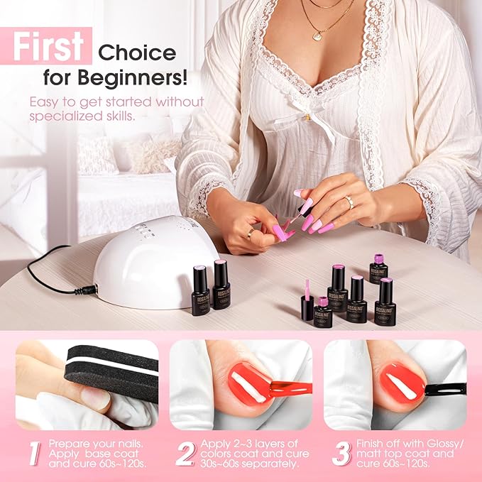 ROSALIND Pink Gel Polish, 8 Colors Hot Pink Light Pink Neon Pink Gel Nail Polish Set Pink Shades Pink Valentine Gel Polish Collection Nail Art Gift DIY at Home