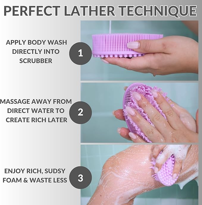 Avilana Silicone Body Scrubber – Gentle Shower Brush & Loofah Alternative- Food Grade & Lab Tested – Fast-Drying, Hygienic, BPA-Free Silicone Body Gentle Exfoliator (Blue, Body & Face)
