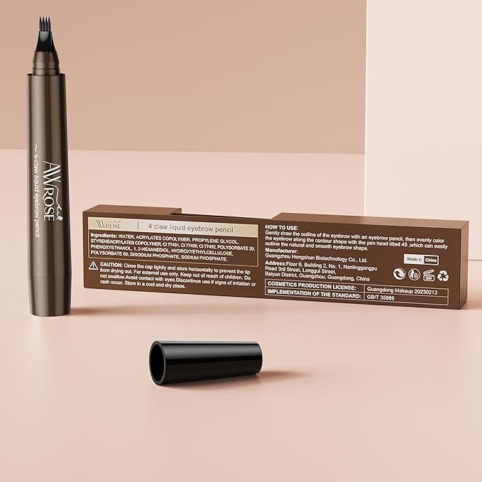 AWROSE Eyebrow Pencil, 2 Pack 3D Waterproof Microblading Eyebrow Pen 4 Fork Tip Tattoo Pencil, Precise Natural Magic Eye Brow Pen with Hair Like Strokes, 4 Points Multi-Used Eye Brow Pencils for Women