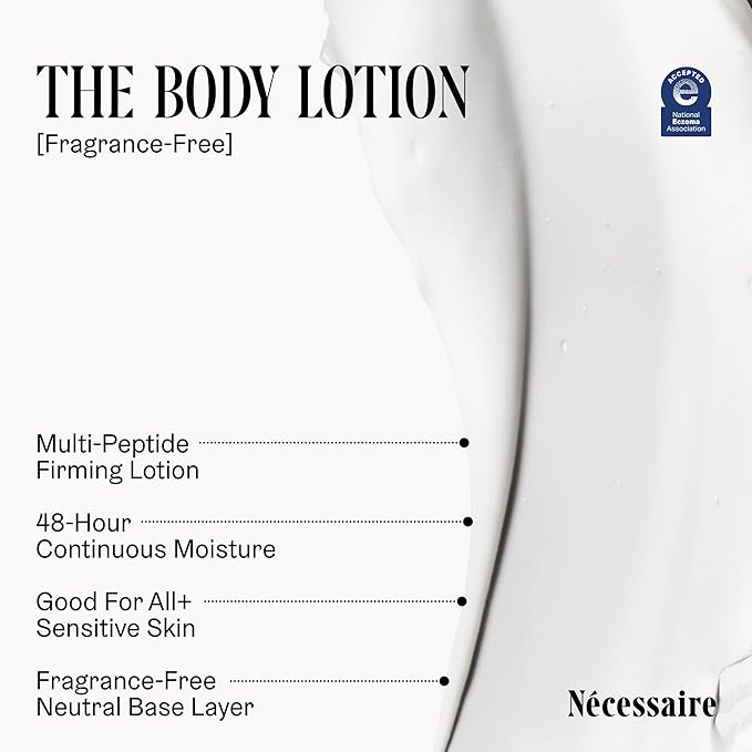 Nécessaire The Body Lotion – Fragrance-Free Hydrating Body Moisturizer with 5 Peptides, Niacinamide, Vitamins C/E, Omega-6/9 – Lightweight, Non-Greasy Lotion for Sensitive Skin – 6.8 oz
