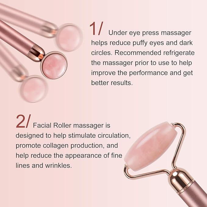 2-IN-1 Electric Jade Roller Massager Facial Roller & Face Massager, Rose Quartz
