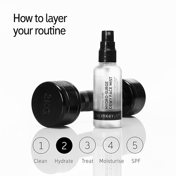 The INKEY List Hydro-Surge Dewy Face Mist 2.6 fl oz, Hydration Boosting Spray, Fragrance-Free & Alcohol-Free, Gentle Formula for Sensitive Skin, On-The-Go Application, Vegan Friendly