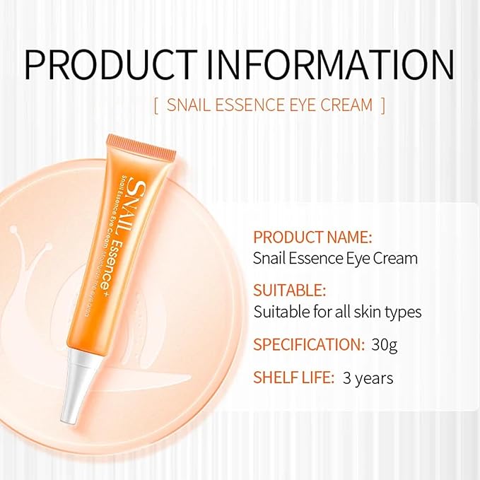Snail Eye Cream for Dark Circles and Puffy Eyes Eye Bags Remover, Eye Cream Anti Aging, Under Eye Cream, Reduce Lines Wrinkles Puffiness and Dark Circles for All Skin Types