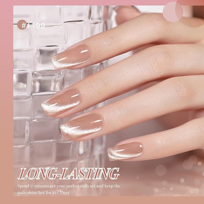 RARJSM Nude Cat Eye Gel Polish Set 6 Pcs Sparkle Diamond Glitter Sheer Purple Soft Pink Chanpagne Gold Velvet Ice Jelly Glass Cateye Gelpolish with Magnet Stick UV LED Curing Requires Home Manicure