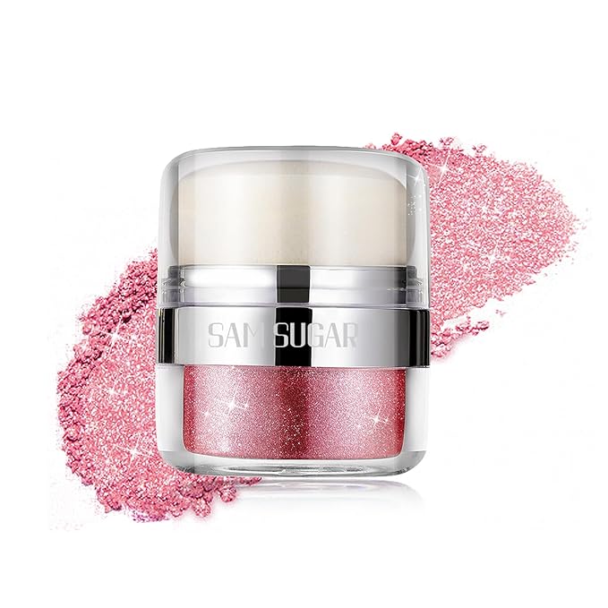 Glitter Body Highlighter Powder Body Shimmer Sparkle Face Brightening Highlighter Powder for Face Eyes Body Glow Makeup With sponge head（01#）