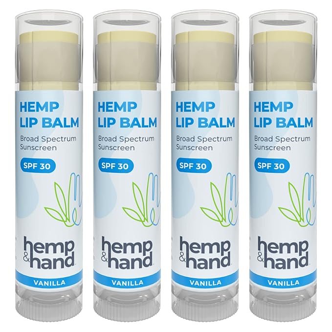 Organic Vanilla Hemp Lip Balm with Beeswax, Coconut Oil and Vitamin E - SPF 30 - by Hemp and Hand (1 Count (Pack of 4))