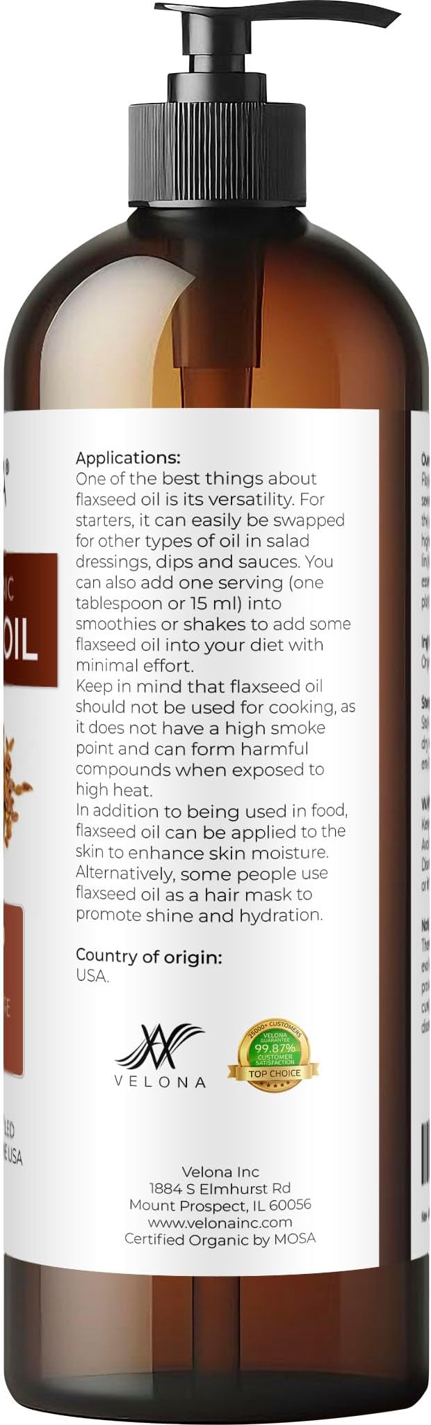 velona USDA Certified Organic Flaxseed Oil - 16 Fl Oz | 100% Pure and Natural Carrier Oil | Unrefined, Cold Pressed |Body, Face & Skin Care | Use Today - Enjoy Results…