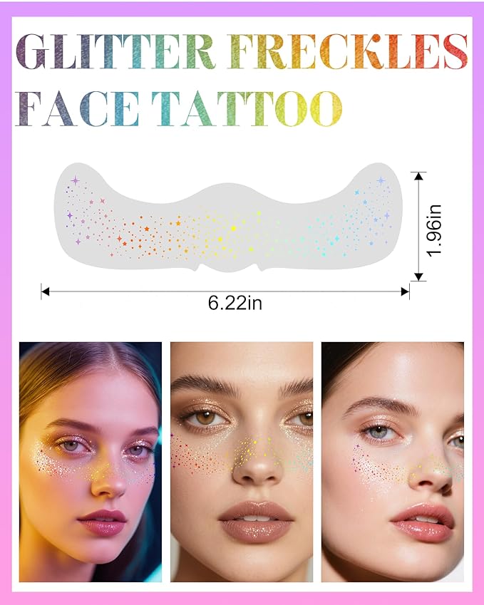 Glitter Freckles, Holographic Multichrome Freckles Temporary Face Tattoos, Body Face Glitter for Women Girls, Country Concerts Singer Festival Rave Accessories (iridescent - 10 pcs)