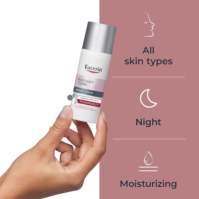Eucerin Radiant Tone Night Cream, Dark Spot Corrector with Thiamidol, Night Moisturizer for Face Helps Visibly Reduce the Look of Persistent Dark Spots, All Skin Types, 1.7 Oz Bottle