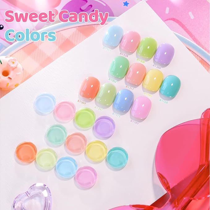 Double Rhythm 28Pcs 0.5Oz Gel Nail Polish Set Same Color Same Bottle Soak Off Gel Polish Kit Nail Art Manicure Salon DIY at Home for Women (Pastel Candy Collection-T24-5)